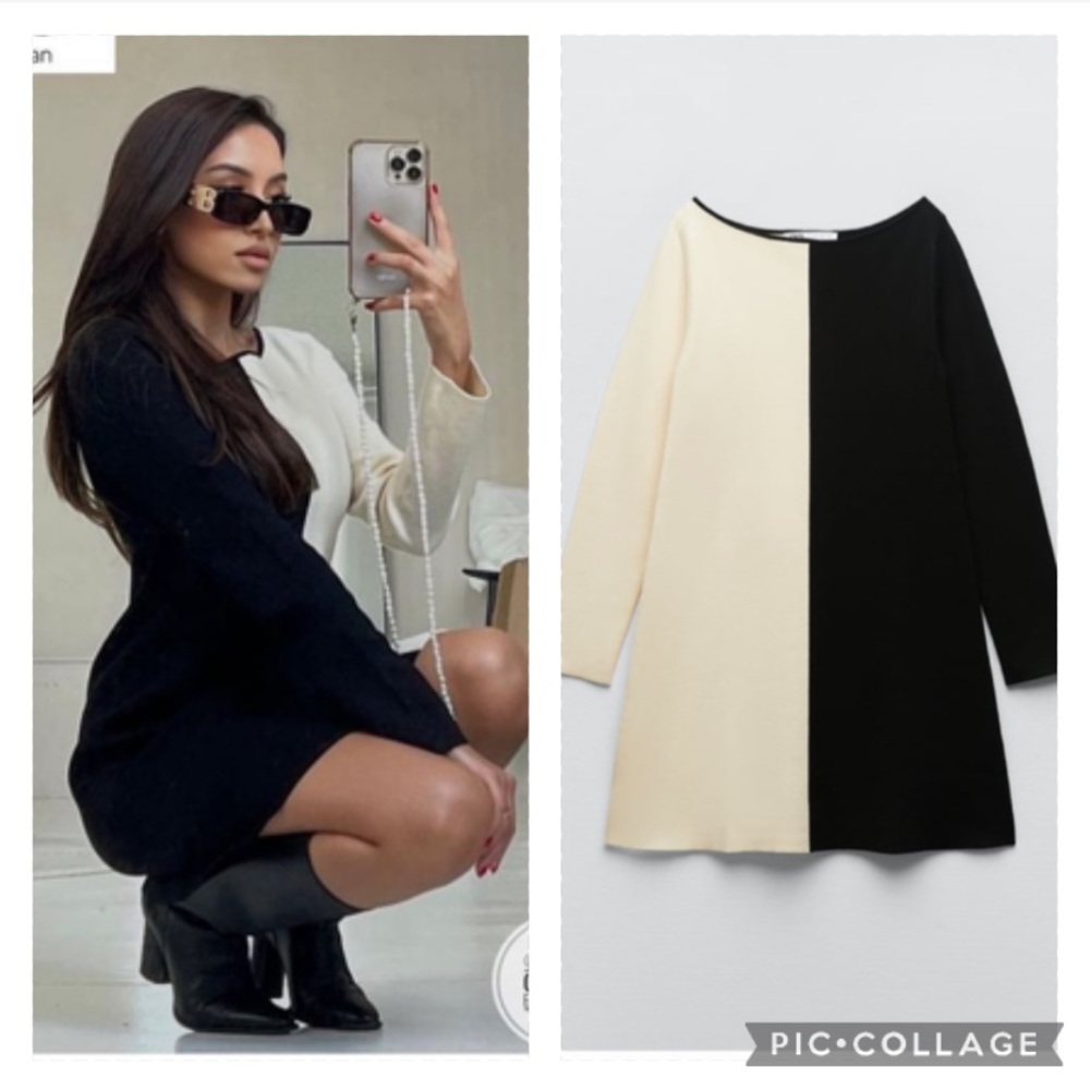 ZARA soft knit combination bicolor dress blogger favorite - Picture 3 of 7